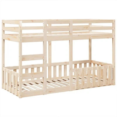 Image of vidaXL Bunk Bed Kids Loft Bedstead Frame Solid Pine Wood Brown 75x190 cm Guardrails for Safety Space Saving Design Easy Assembly
