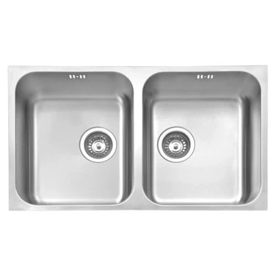 Image of JASSFERRY Undermount Square Stainless Steel Kitchen Sink 2 Double Bowl with Waste Pipes, 750 X 440 mm