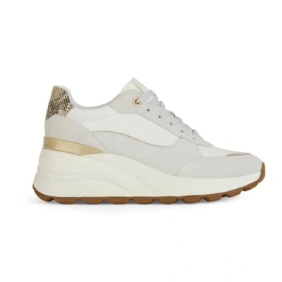 Image of Geox Spherica Ec13 Women&#039;s Low Cut Sneaker with Comfortable Wedge White D45WAA 022FU C1209, White, 39 EU