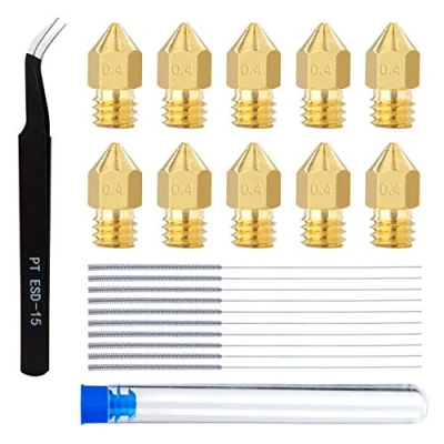 Image of QIMEI SHOP 3D Printer Nozzles 0.4mm MK8 Extruder Brass Nozzle with Cleaning Needles Tweezers Compatible Makerbot Creality CR 10 Ender 3 5 22 Pieces
