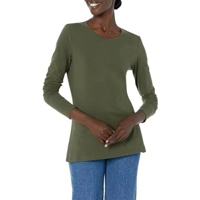 Image of Amazon Essentials Women&#039;s Classic Fit Long Sleeve Crewneck T Shirt (Available in Plus Size), Olive, XL