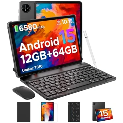 Image of DOOGEE TAB A9 Newest Android 15 Tablet 10 Inch (2025), 12GB+64GB/2TB TF&amp; Unisoc T310, 6580mAh Battery, 5G WiFi+GMS+Bluetooth 5.0+Face ID, 3.5mm Jack, Tablets with Keyboard, Pen, Mouse &amp; Case Black