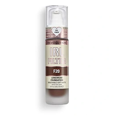 Image of Makeup Revolution IRL Filter, Longwear Foundation, Medium to Full Coverage, Matte Finish, 16 Hour Wear, F20, Deep Skin Tones, 23ml