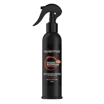 Image of Replenhair Rice Water Batana Hair Growth Spray Leave In Conditioner Infused with Oil &amp; Essential for Growth, Moisturiser Bottle Fall, Dandruff Nourishment, 250ml