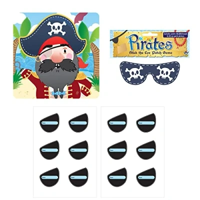 Image of D.A.Y. Republic Stick the Eyepatch on Pirate, Party Games for Kids, Perfect Favours Pin Game Includes Blindfold, Stickers, and Backdrop Poster, Supplies Decoration (Pirate Themed)
