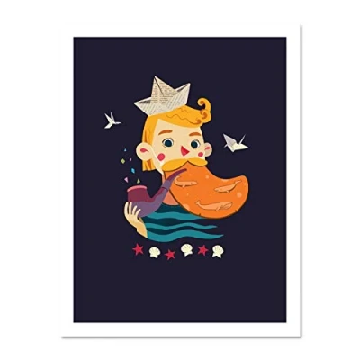 Image of Wee Blue Coo Nautical Boy Sailor Large Framed Art Print Poster Wall Decor 18x24 inch