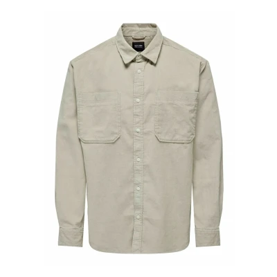 Image of ONLY &amp; SONS Men&#039;s Onsalp RLX 2pkt Washd Cord LS Shirt Noos Casual, Silver Lining, XXL