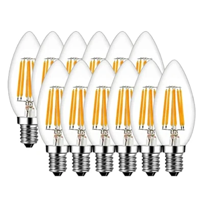 Image of MENTA E14 6W Filament LED Candle Candelabra Bulb 60W Incandescent Equivalent Warm White 2700K 600lm Super Bright SES Vintage Small Edison Screw Non Dimmable Glass Pack of 12