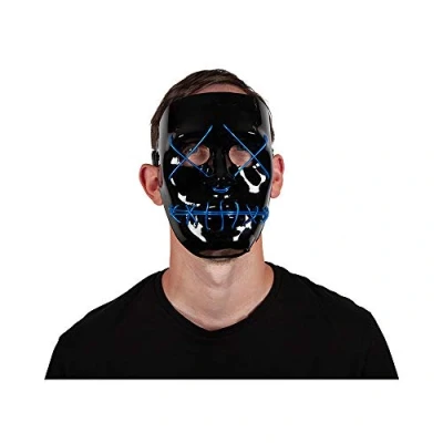 Image of Wicked Costumes Adult Unisex Neon Blue Light Up Mask Halloween Fancy Dress Accessory