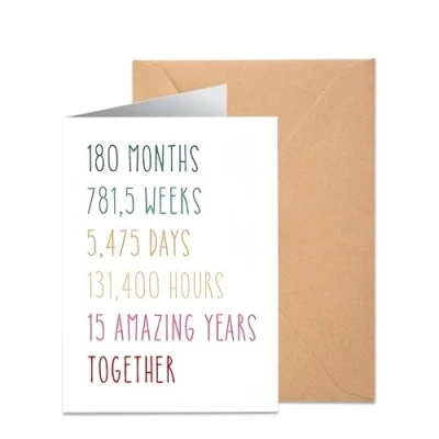 Image of 15th Wedding Anniversary Card for Couple Crystal Themed Keepsake Husband, Wife, Him &amp; Her Romantic 15 Year Mum Dad 4.9x6.9 Inch