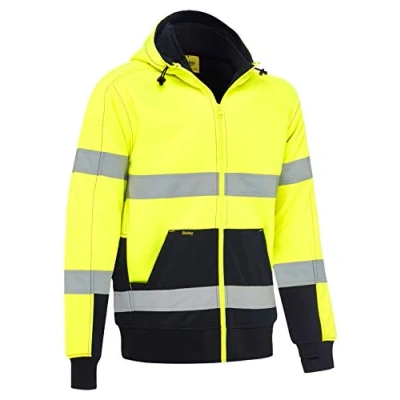 Image of Bisley Workwear UKK6988T_TT04 Taped Hi Vis Fleece Hoodie with Sherpa Lining 300gsm Yellow/Navy, 4XL