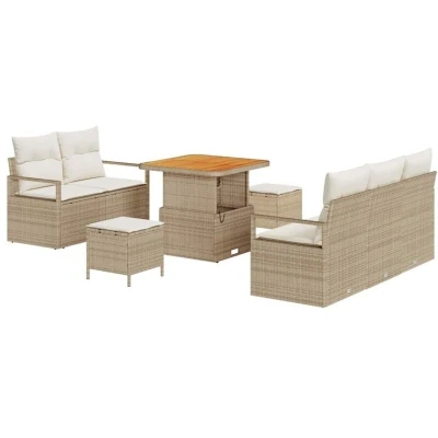 Image of vidaXL 8 Piece Garden Sofa Set with Cushions Beige Poly Rattan Acacia