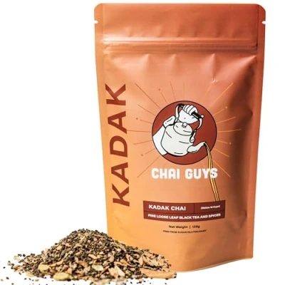 Image of Karak Chai Tea CTC BOP Loose Leaf with Cinnamon &amp; Cardamom 125g Creamy Indulgent Indian Spice Mix in 5 Minutes, 3 Minutes Kadak by Guys, 16 Cups