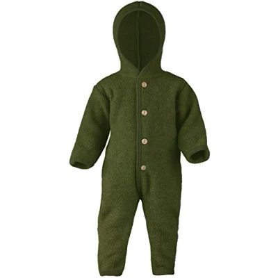 Image of Engel Baby Jumpsuit with Hood Wool Fleece, Reed Melange, 74 80