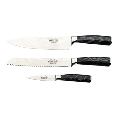 Image of Rockingham Forge Sunrise Collection 3 Piece Kitchen Knife Set, Premium Stainless Steel with Resin Handles Chef’s Knife, Paring &amp; Bread