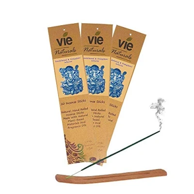 Image of VIE Naturals Premium Sticks, Sandalwood &amp; Frangipani Infusion (20X3Packs) with Incense Holder, Multicolor, One Size