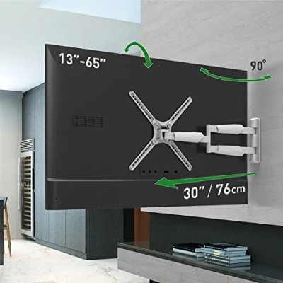 Image of Barkan Long White TV Wall Mount, 13 65 inch Full Motion Articulating 4 Movement Flat/Curved Screen Bracket, Holds up to 79lbs, Extremely Extendable, Fits LED OLED LCD (BM343XLW)