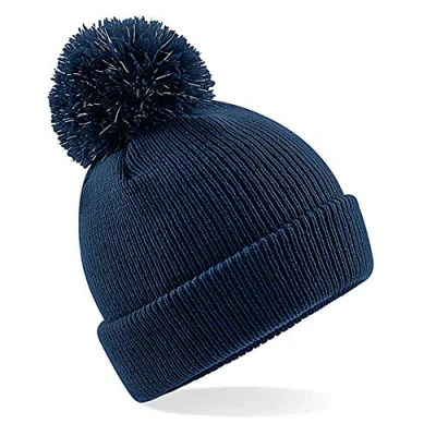 Image of Beechfield Children&#039;s Winter Hat Junior Reflective Bobble Beanie Blue One Size