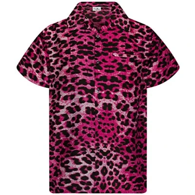 Image of King Kameha Funky Hawaiian Shirt Kids Boys, Shortsleeve, Print Leopard, Ultra Pink, 8