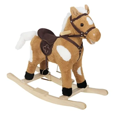 Image of WOLTU Baby Rocking Horse Wooden Toddler Toy with Sound and Stirrups Plush Ride on Kid Rocker Child Animal Gift for 1 3 Years Old, Brown, Seat Height 44cm, KSF003