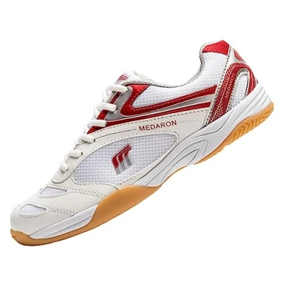 Image of JiuQing Table Tennis Shoes Mens Womens Indoor Court Sneakers Non Slip Breathable for Pickleball Training,Red,9 UK