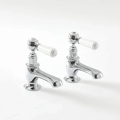 Image of Milano Elizabeth Traditional Basin Pillar Taps Lever Handles Chrome White