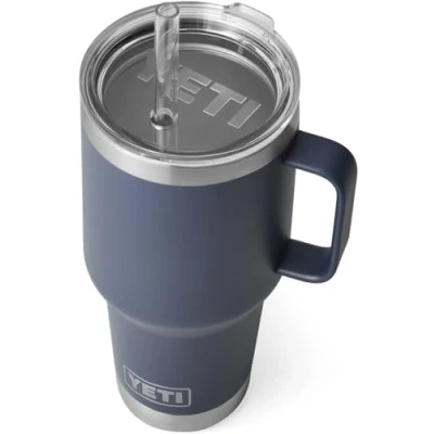 Image of YETI Rambler Straw Mug, Stainless Steel Vacuum Insulated Mug with Stronghold Lid, Navy, 35 oz (1035 ml)