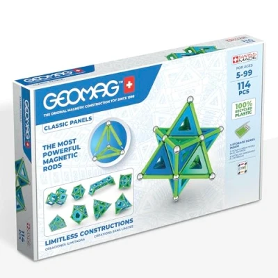 Image of Geomag Classic Panels 114 Pieces Magnetic Construction for Children Green Collection 100 Percent Recycled Plastic Educational Toys