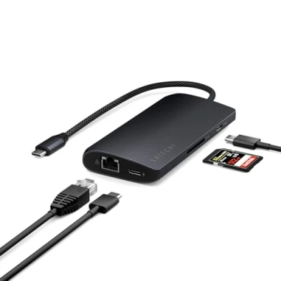 Image of SATECHI USB C Hub Multiport Adapter V3, 8 in 1 Dongle with 8K HDMI, 85W PD Charging, 4 Data Ports, Ethernet, SD Card Reader for Mac, Windows Midnight