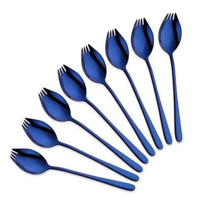 Image of SBOMHS 8 Pieces (3 in 1) Spork Stainless Steel Knife Spoon Fork Set Camping Cutlery Blue