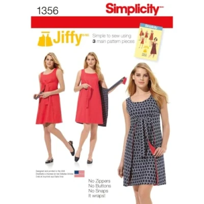 Image of Simplicity Sewing Pattern 1356: Misses&#039; Jiffy Reversible Wrap Dress, Size, Paper, White, R5 (14 16 18 20 22)