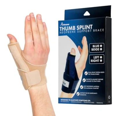 Image of Actesso Neoprene Thumb Splint Brace Support &amp; Relief from Injury, Wrist Tendonitis, De Quervain&#039;s, Arthritis, Trigger Sprains Left or Right Spica Available (Beige, Hand)
