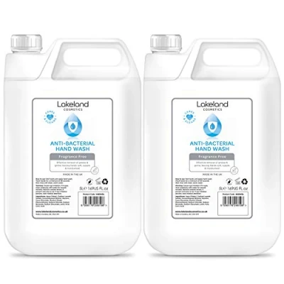Image of Lakeland Cosmetics antibacterial soap hand wash 2x 5L Litre refill bottle Vegan anti bacterial liquid wash, made in UK (2x 5 Litre)