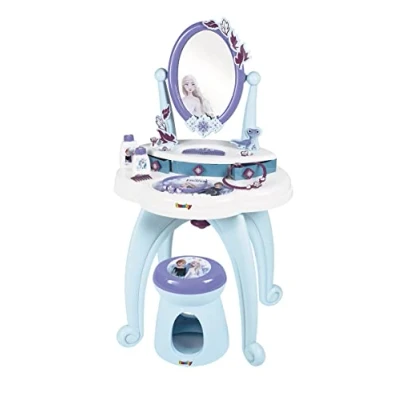 Image of Smoby Disney, Frozen 2 in 1 Hairdressing Table, 10 accessories: stool, flasks, necklace, plastic headband, 3 rings, bracelet, hair clip, comb, Purple, One Size (7600320244)