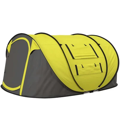 Image of Outsunny 4 5 Person Pop up Camping Tent Waterproof Family w/ 2 Mesh Windows &amp; PVC Portable Carry Bag for Outdoor Trip, Yellow