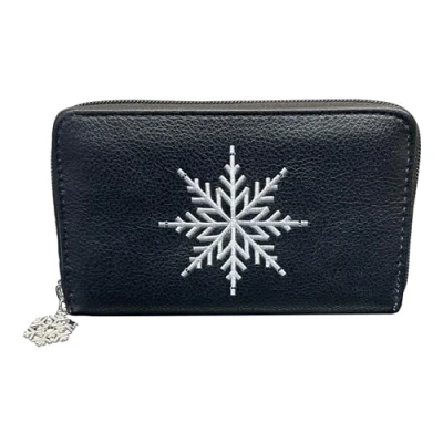 Image of Ladies Purse, Medium Size Purses Featuring Snow Flakes, Zipped with Coin and Card Slots (Black)