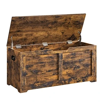 Image of VASAGLE Storage Chest, Bench, Blanket Box with 2 Safety Hinges, Shoe Rustic Style, 40 x 100 46 cm, for Hallway, Bedroom, Living Room, Brown LSB061T01