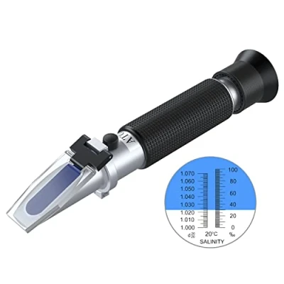 Image of AUTOUTLET Salinity Refractometer, Automatic Temperature Compensation Salt Water Tester Hydrometer 0 100 ppt &amp; 1.000 1.070 Specific Gravity ATC Refractometer for Sea Aquarium Tank Marine Industry