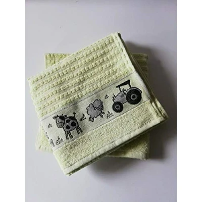 Image of Sue Rossi Ltd 100% Cotton Tea Towels Waffle Embroidered Animal Cooks Cloth Luxury 3 Pack Kitchen Towel Set (Green Farmyard)