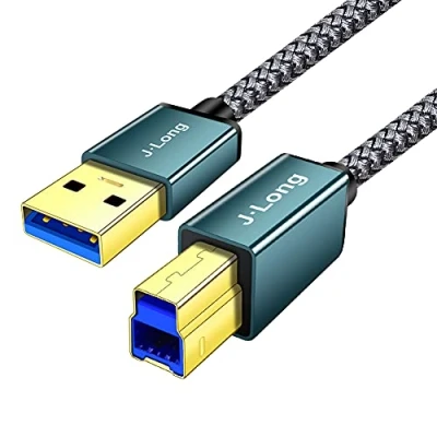 Image of J·LONG USB 3.0 A Male to B Cable 1M, Superspeed Braided Type Compatible with Printers,Docking Station,External Hard Drivers,Scanner,USB Hub and More Devices (1m/3ft)