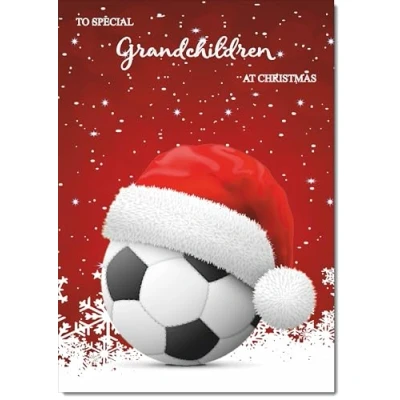 Image of doodlecards Grandchildren Christmas Card Santa Hat Football with Red Sky Medium Size Plain Envelope