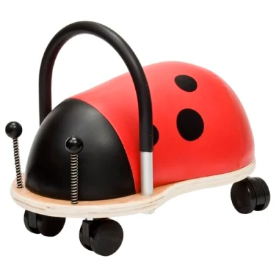 Image of Wheelybug Toddler Wooden Ride On, Multi Directional Castor Wheels, Safety Certified Developmental Toy for Outdoor/ Indoor Fun, Small (1 3 Years), Ladybird