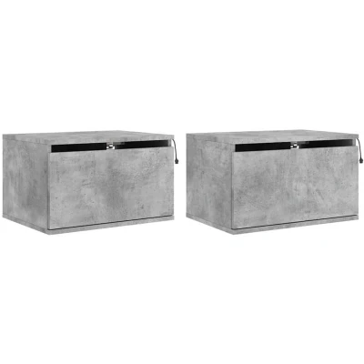 Image of vidaXL Wall mounted Bedside Cabinets with LED Lights 2 pcs Concrete Grey