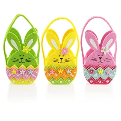 Image of com four® 3x Easter basket with bunny made of felt for filling egg baskets handle decoration (3 19x11cm)