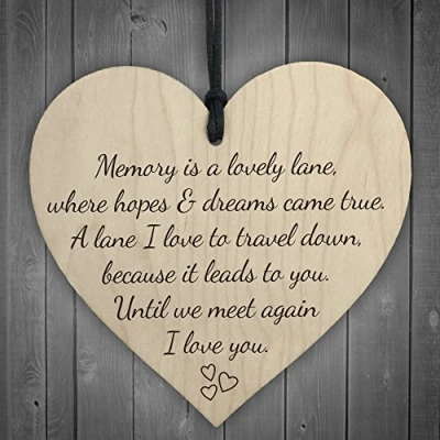 Image of RED OCEAN Memory Is A Lovely Lane Wooden Hanging Heart Memorial Plaque Heaven Love Sign