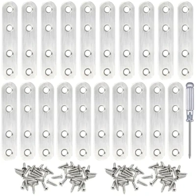Image of 20Pcs Flat Brackets,Stainless Steel Mending Plates Fixing Brace Sleeper Brackets with Screws,Joining Repair Straight for Wood Furniture Tables Chairs Door Window Bookshelves