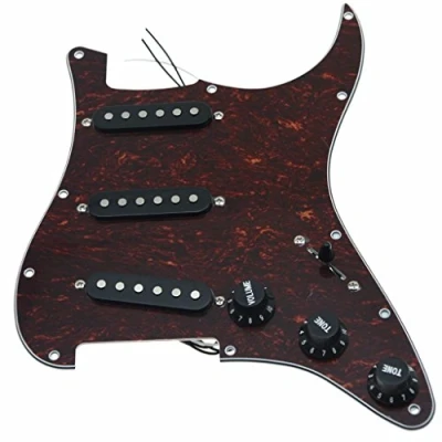Image of KAISH Loaded American ST/Strat Style SSS Pickguard Prewired Pick Guard With Ceramic Pickups for Stratocaster/Strat Red Tortoise Black Covers and Knobs