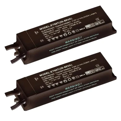 Image of Black Finish 12V Low Voltage 20W 60W Rated Electronic Dimmable Transformer for Halogen Lights Lamps Bulbs IP20 Pack of 2