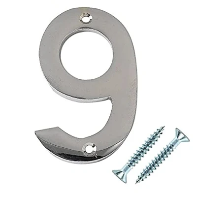 Image of Merriway BH03008 Polished Chrome Screw On House Flat Gate Post Numeral 50 mm (2 Inch) Number 9