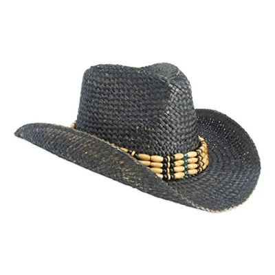 Image of Gamble &amp; Gunn Black Straw Unisex Cowboy Hat with Beaded Trim